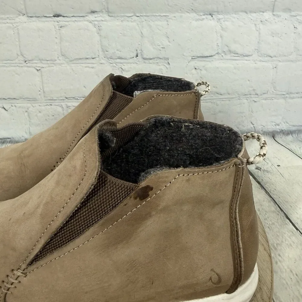 Olukai Manu Hope Slip On Ankle Booties Womens Size 8 Tan Nubuck Wool Lined
